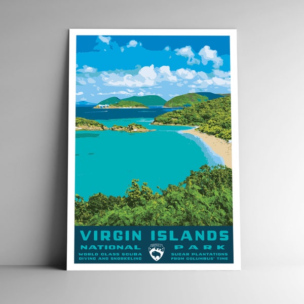 Virgin Islands National Park Vintage-Style Travel Poster / Postcard / Sticker / Magnet Retro WPA Style Trunk Bay USA Art Print Wall Art