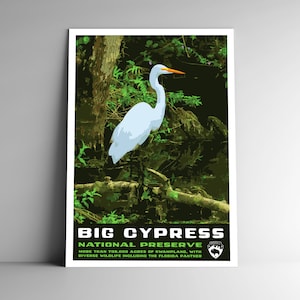 Pôster de viagem estilo vintage Big Cypress National Preserve - 8x10 12x18 18x24 24x36 / 4x6 Cartão postal Estilo WPA Florida EUA Retro US Art Print