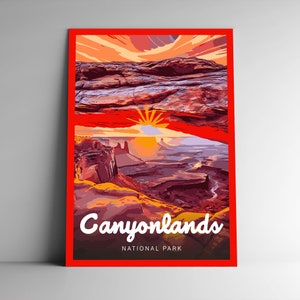 Cartel de viaje de estilo vintage del Parque Nacional Canyonlands / Postal / Pegatina / Magnet Designer Series Utah USA Art Print Wall Art Mighty Five