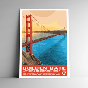 Golden Gate National Recreation Area Vintage-Stil Reise Poster - 8x10 - 12x18 - 18x24 / 4x6 Postkarte - Bridge San Francisco USA Art Print