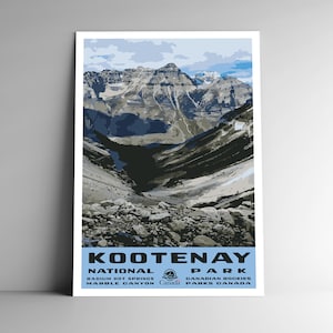 Kootenay National Park WPA-Style Vintage-Style Reiseposter - 8x10 12x18 18x24 24x36 / 4x6 Postkarte Parcs Canada British Columbia Art Print