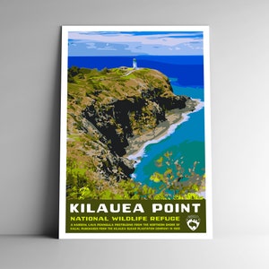 Kilauea Point National Wildlife Refuge Poster de viagem estilo vintage 8x10 - 12x18 - 18x24 - 24x36 / 4x6 Cartão postal Estilo WPA Havaí Impressão artística dos EUA