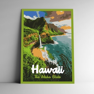 Hawaï : affiche de voyage de style vintage Aloha State/carte postale/autocollant/aimant style rétro WPA Nos cinquante états impression 50 oeuvres d'art murales US Etats-Unis