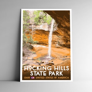 Poster di viaggio in stile vintage di Hocking Hills State Park - 8x10 - 12x18 - 18x24 - 24x36 / 4x6 Cartolina WPA Style Ohio Stati Uniti USA Stampa artistica