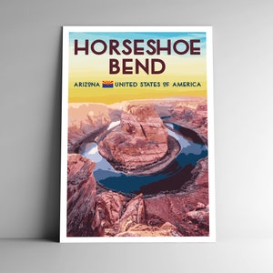 Horseshoe Bend WPA Style vintage-Style Travel Poster - 8x10 - 12x18 - 18x24 - 24x36 / 4x6 Carte postale Arizona Grand Canyon USA Art Print