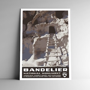Bandelier National Monument WPA Style Vintage-Style Travel Poster 8x10 - 12x18 - 18x24 - 24x36/ 4x6 Postcard Pueblo New Mexico USA Art Print