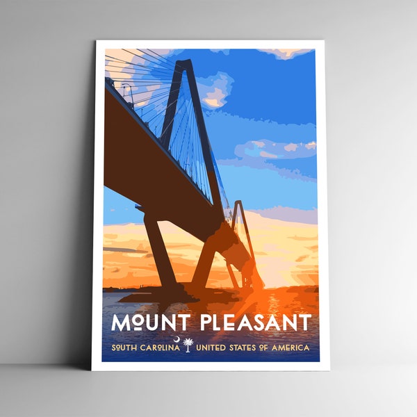 Mount Pleasant South Carolina Vintage-Style Travel Poster 8x10 - 12x18 - 18x24 - 24x36 / 4x6 Postcard WPA Style SC Mt Pleasant USA Art Print