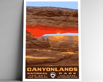 Canyonlands National Park Poster, Mesa Arch Sunrise, Retro WPA Style