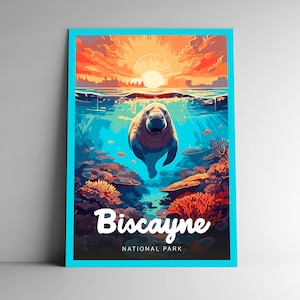 Biscayne National Park Vintage-Style Plakat podróżniczy / pocztówka / naklejka / magnes Seria projektanta Floryda Sztuka ścienna USA Wydruk artystyczny Manat