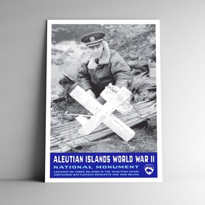 Aleutian World War II National Monument WPA Style vintage-Style Travel Poster - 8x10 12x18 18x24 24x36 / 4x6 Carte postale Alaska Retro Art Print