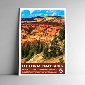 Cedar Breaks Monumento Nacional Estilo Vintage Pôster de viagem estilo WPA 8x10 - 12x18 - 18x24 - 24x36 / 4x6 Cartão postal Utah EUA América Impressão artística