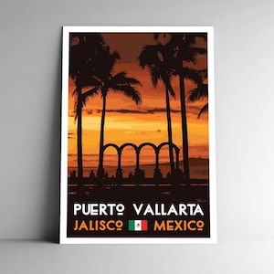 Porto Vallarta Mexiko WPA Style Vintage-Stil Reise Poster - 8x10 - 12x18 - 18x24 - 24x36 / 4x6 Postkarte Jalisco Beach Retro Art Print