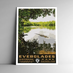 Everglades National Park Vintage-Stil Reise Poster / Postkarte / Aufkleber / Magnet Retro WPA Style Florida Swamp USA Art Print Wandkunst