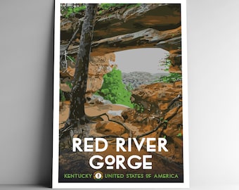 Red River Gorge Kentucky Vintage-Style Travel Poster - 8x10 - 12x18 - 18x24 - 24x36 / 4x6 Postcard US USA America Art Print Daniel Boone