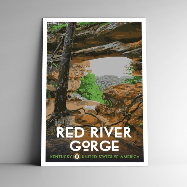 Red River Gorge Kentucky Vintage-Style Travel Poster - 8x10 - 12x18 - 18x24 - 24x36 / 4x6 Postcard US USA America Art Print Daniel Boone