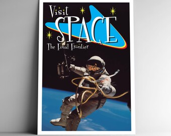 Retro Visit Space Travel Poster, 1950s-60s Style Art Print