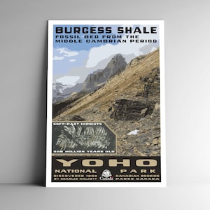 Yoho National Park Burgess Shale WPA-Style Vintage-Style Travel Poster 8x10 - 12x18 - 18x24 - 24x36 / 4x6 Cartão postal Canadá Alberta Art Print