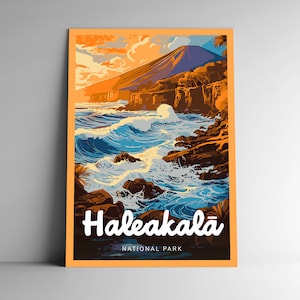 Cartel de viaje de estilo vintage del Parque Nacional Haleakala / Postal / Pegatina / Magnet Designer Series Hawaii USA Art Print Wall Art Haleakalā