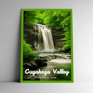 Affiche de voyage de style vintage du parc national de la vallée de Cuyahoga, carte postale, autocollant, aimant, impression d'art mural, impression d'art Ohio, États-Unis
