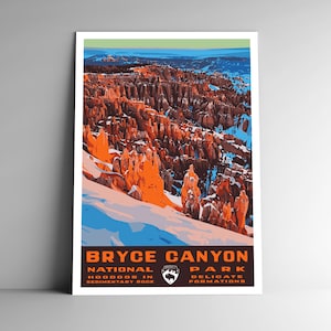 Affiche de voyage de style vintage du parc national de Bryce Canyon / Carte postale / Autocollant / Aimant Rétro WPA Style Utah USA US Art Print Wall Art Decor