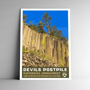 Devils Postpile National Monument WPA estilo pôster de viagem estilo vintage - 8x10 - 12x18 - 18x24 - 24x36 / 4x6 cartão postal Califórnia EUA impressão