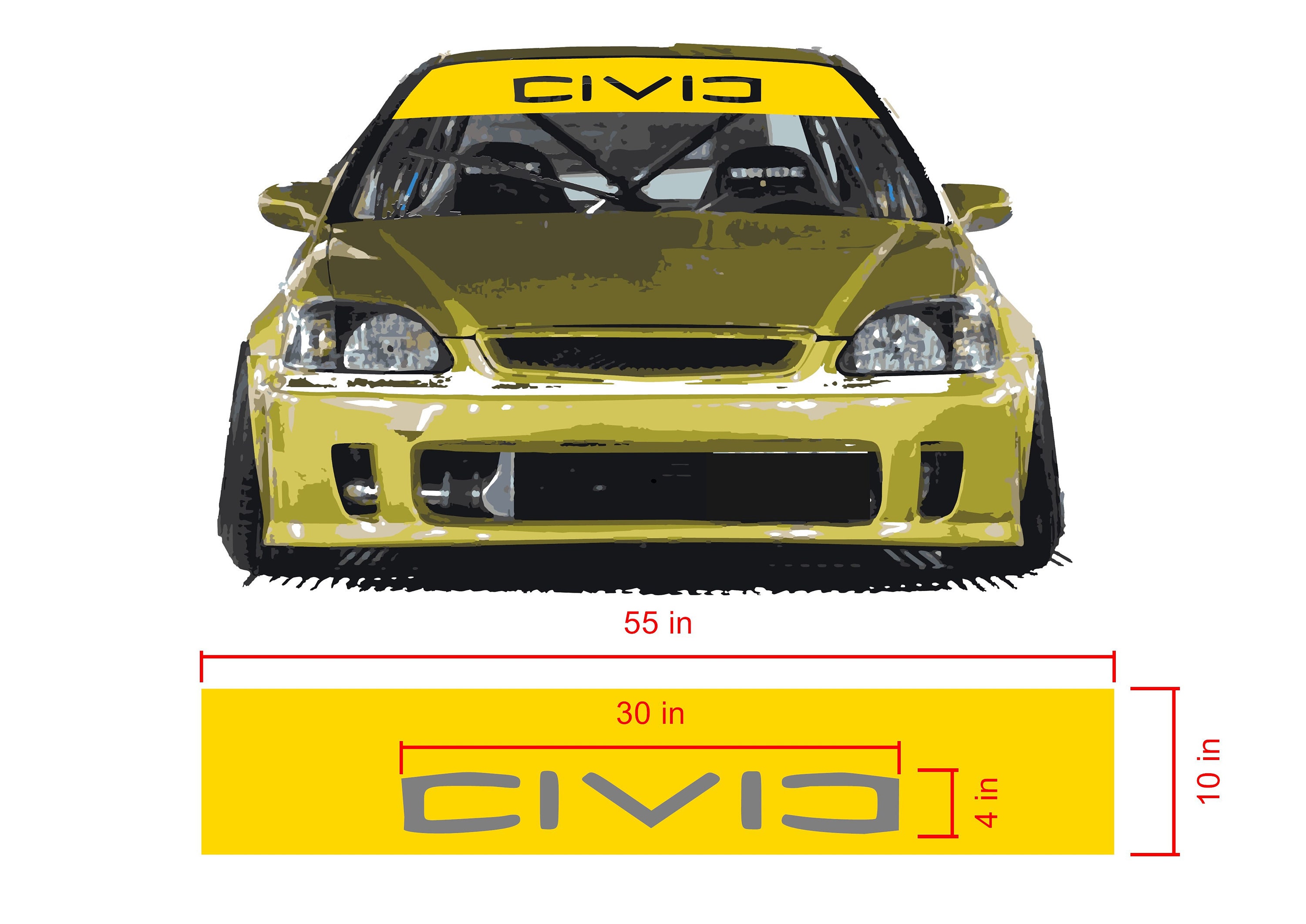 Honda Civic Windshield Banner Reverse Cut Size 55 X 10 Etsy