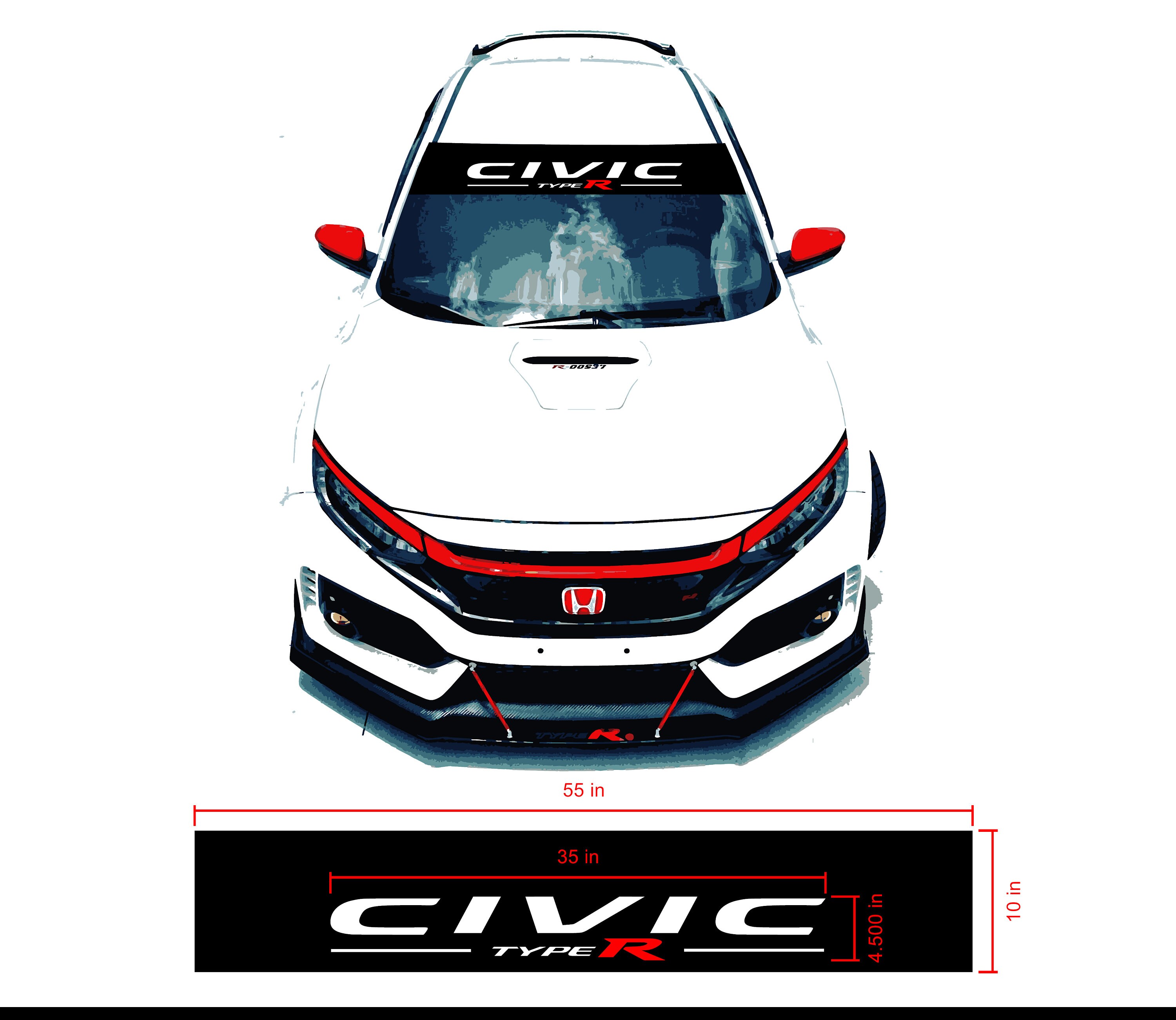 Personalized Honda Civic Type R Windshield Banner - Custom Car Decal 55 ...