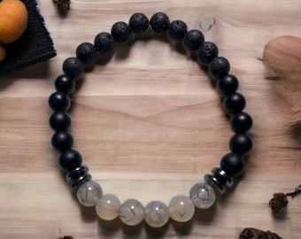 Men's Black Lava, Dragons Vein Quartz Diffuser Bracelet