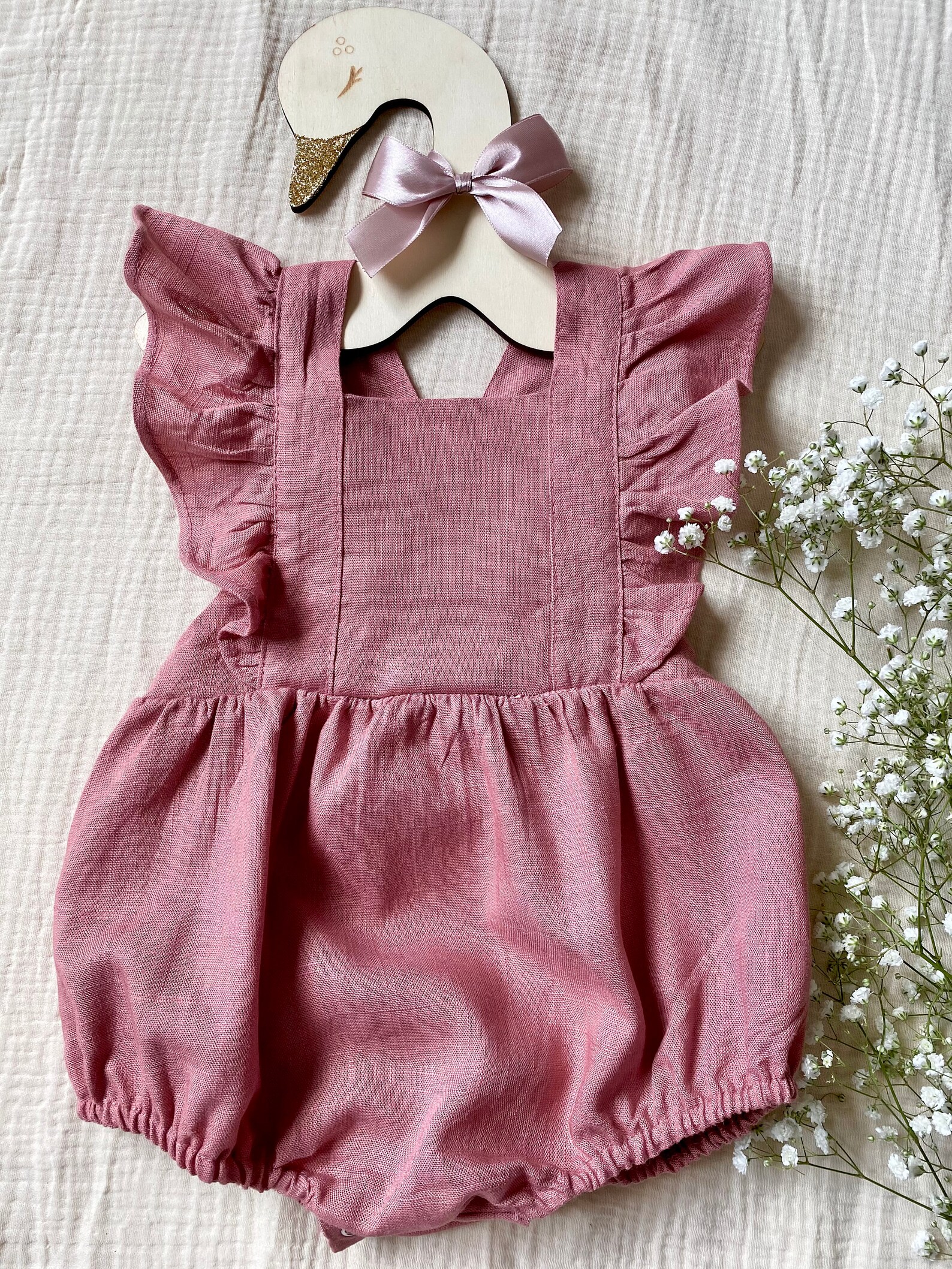 Baby Romper White Linen Romper Newborn Playsuit Baby Etsy