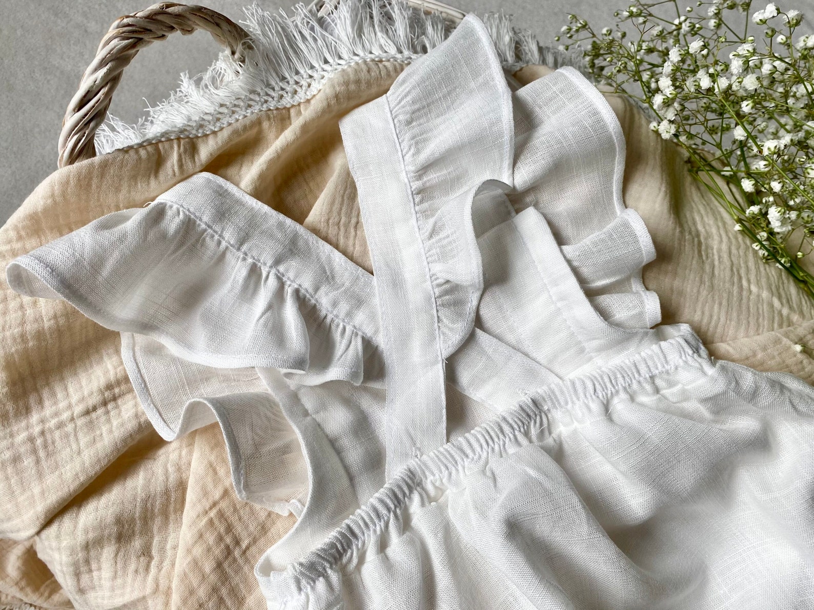 Baby Romper White Linen Romper Newborn Playsuit Baby Etsy UK
