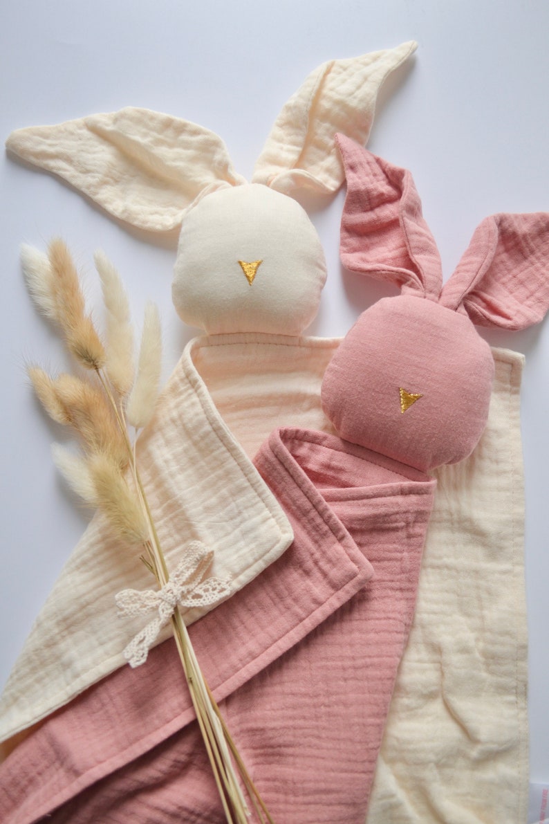 Dusty Pink Baby Bunny Muslin Comforter Baby Soft Cuddle Etsy