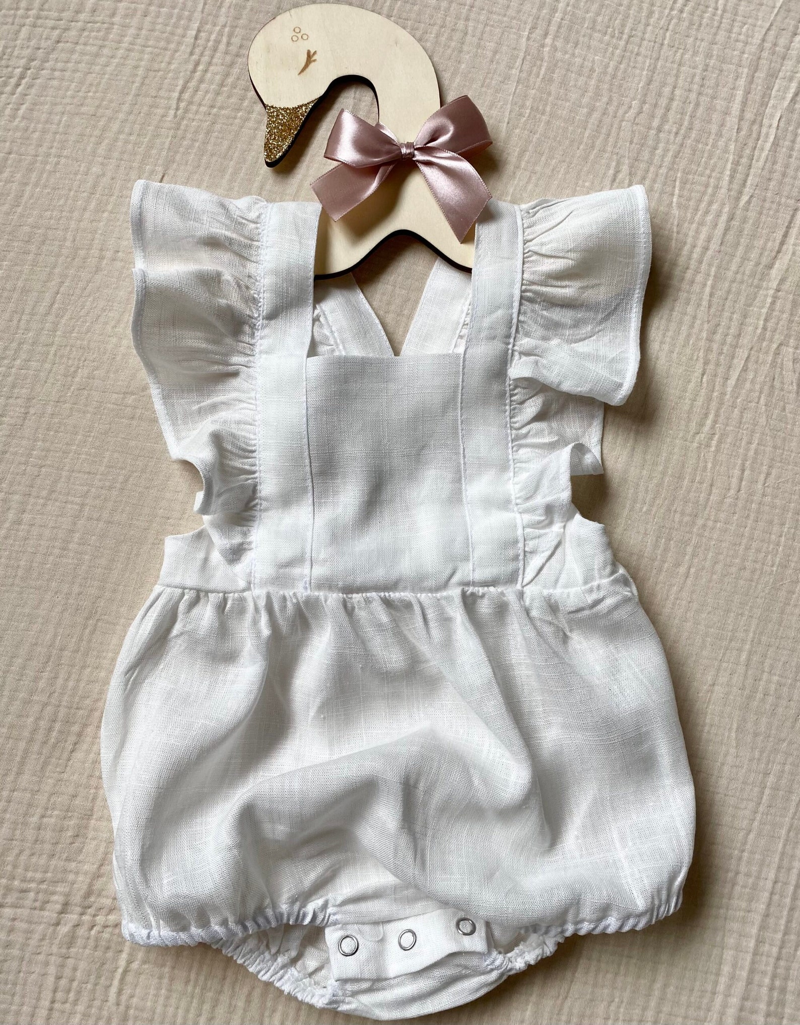 Baby Romper White Linen Romper Newborn Playsuit Baby Etsy