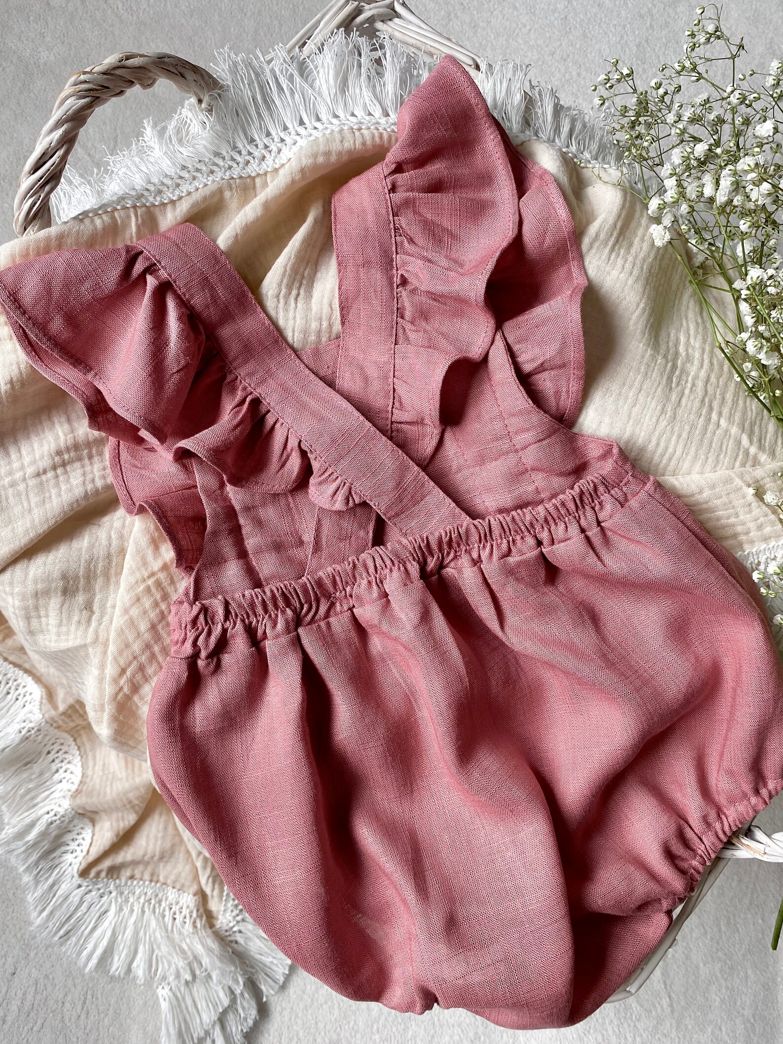 Baby Romper White Linen Romper Newborn Playsuit Baby Etsy UK