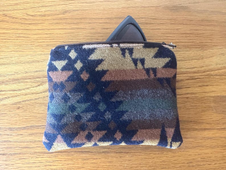 Zippered Bag Accessory Pendleton Wool Pouch Southwest Design Tribal Pattern Western Style Handcrafted Men Travel Organizer Coin Purse Mission Trails Earth Tone Brown Green Gold Black Cream Central Oregon Heritage Craftsmanship Gift