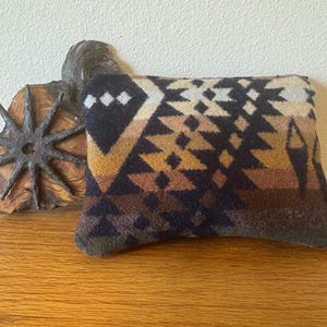 Handcrafted Gift Men Pendleton Wool Pouch Southwest Design Tribal Pattern Zippered Bag Accessory Western Style Travel Organizer Coin Purse Mission Trails Central Oregon Earth Tone Colors Brown Green Gold Black Cream Heritage Craftsmanship