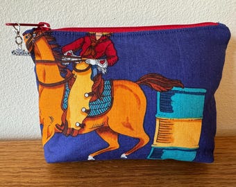 Handcrafted Rodeo Cowgirl Zipper Pouch, Vintage Western 1990s Alexander Henry Fabric, Gift for Her