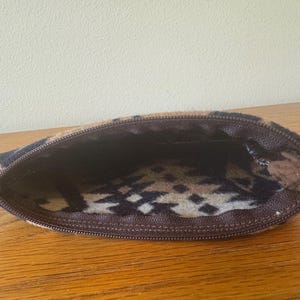 Authentic Pendleton Wool Material Southwest Design Tribal Pattern Pouch Zippered Bag Accessory Western Style Handcrafted Men Travel Organizer Coin Purse Mission Trails Earth Tone Brown Green Gold Black Cream Central Oregon Heritage