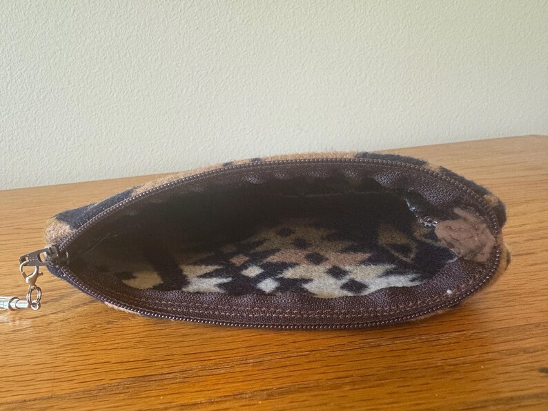 Authentic Pendleton Wool Material Southwest Design Tribal Pattern Pouch Zippered Bag Accessory Western Style Handcrafted Men Travel Organizer Coin Purse Mission Trails Earth Tone Brown Green Gold Black Cream Central Oregon Heritage