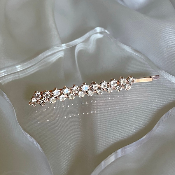 KAT - Rose Gold Crystal Rhinestone Hair Pin - Hair Barrette - Luxury Hair Pin - Wedding Barrette - Wedding Hair Pin