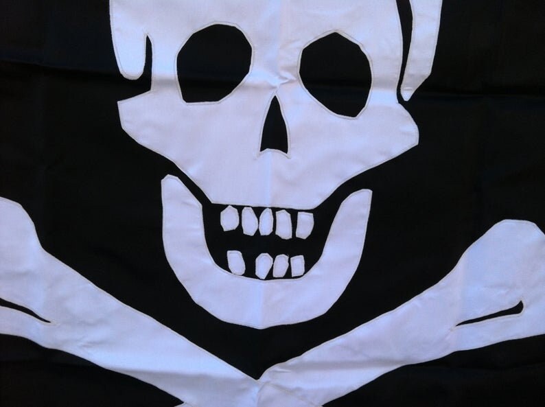 4'x6' Jolly Roger Flag, Skull and Crossbones, Black and White, Applique ...