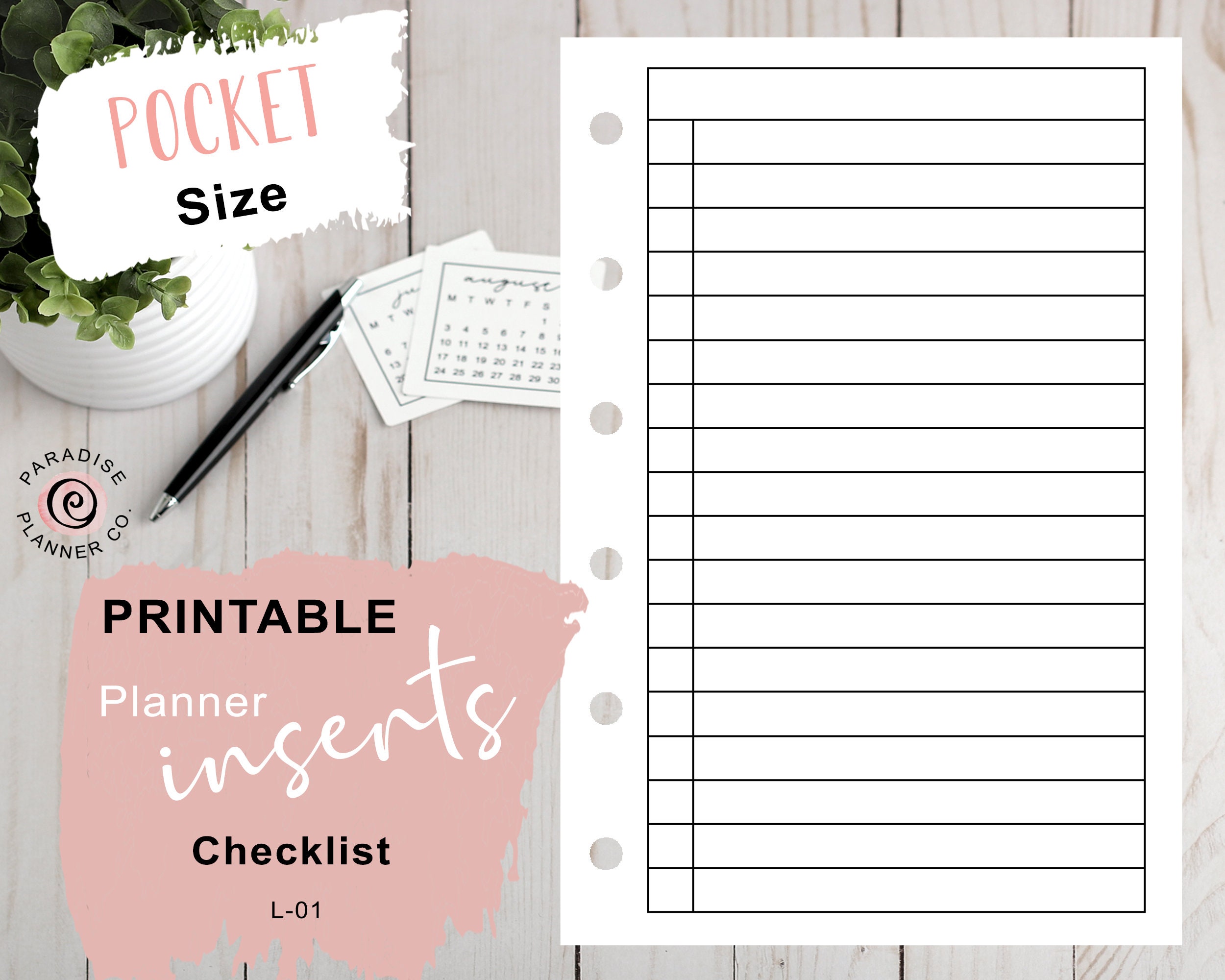 PRINTABLE Checklist Insert POCKET Size Minimal Blank To Do | Etsy
