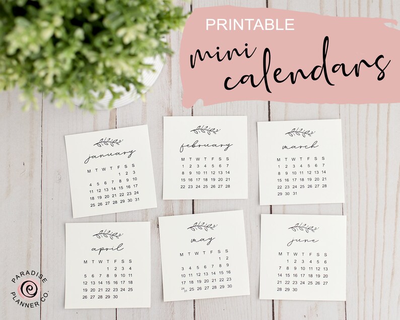 2021 printable mini calendar planner cards handwritten font etsy