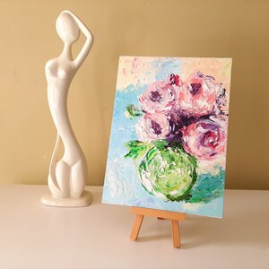 Peony painting Original artwork impasto painting Peony Bouquet Textured peony art Floral artwork flowers in vase small painting 8x10 canvas image 4