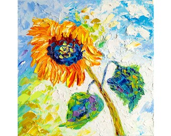 sunflower painting flowers original art impasto oil painting wildflowers sunflowers artwork 8x8 small canvas floral wall art by IrinaOilArt