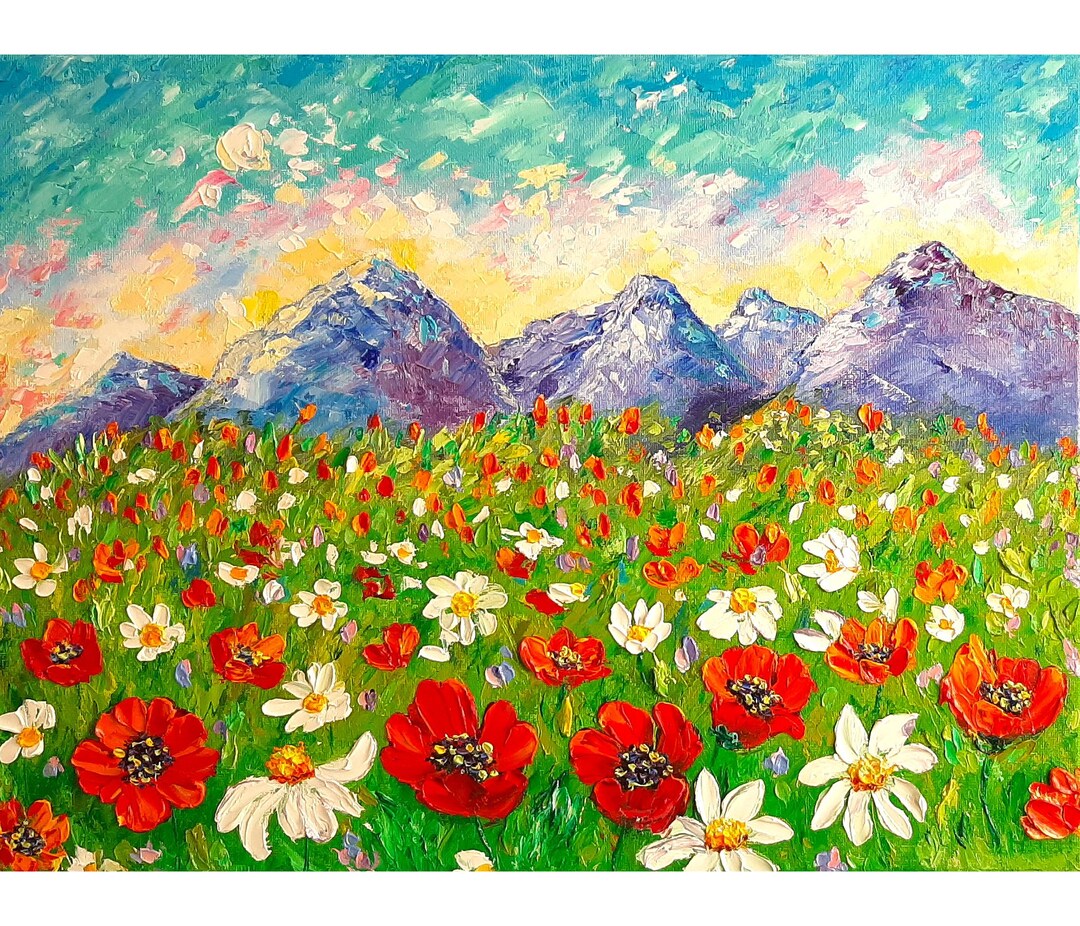 Wyoming Painting Poppy Original Art Impasto Oil Painting 12x16 Daisy ...