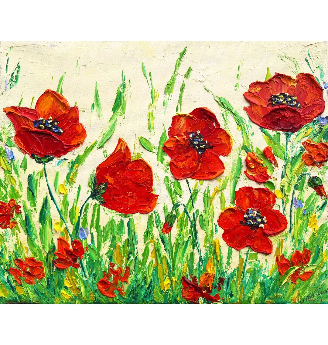Red Poppy Painting Flowers Original Art Impasto Oil Painting 8x10 ...