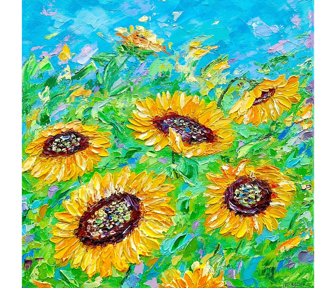 Sunflower Painting Flower Original Art Impasto Oil Painting 12x12 ...