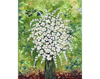 daisy bouquet painting flowers original art impasto oil painting daisies floral still life artwork small 10x8 canvas vase by Irina Jouk