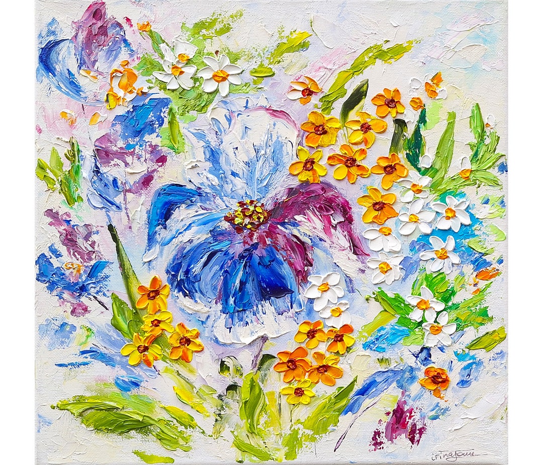 Iris Painting Daisy Original Art Impasto Oil Painting 12x12 Canvas ...