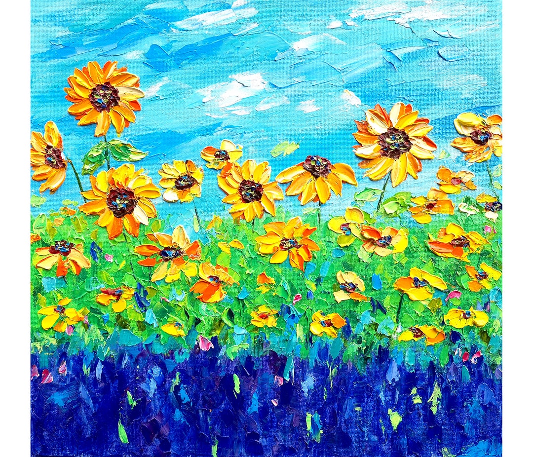 Sunflower Painting Flowers Original Art Impasto Oil Painting 12x12 ...